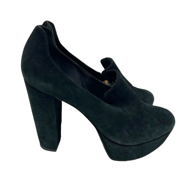 Diane von Furstenberg Felicity Black Suede Loafer Heels Size 7.5 - Picture 4 of 9